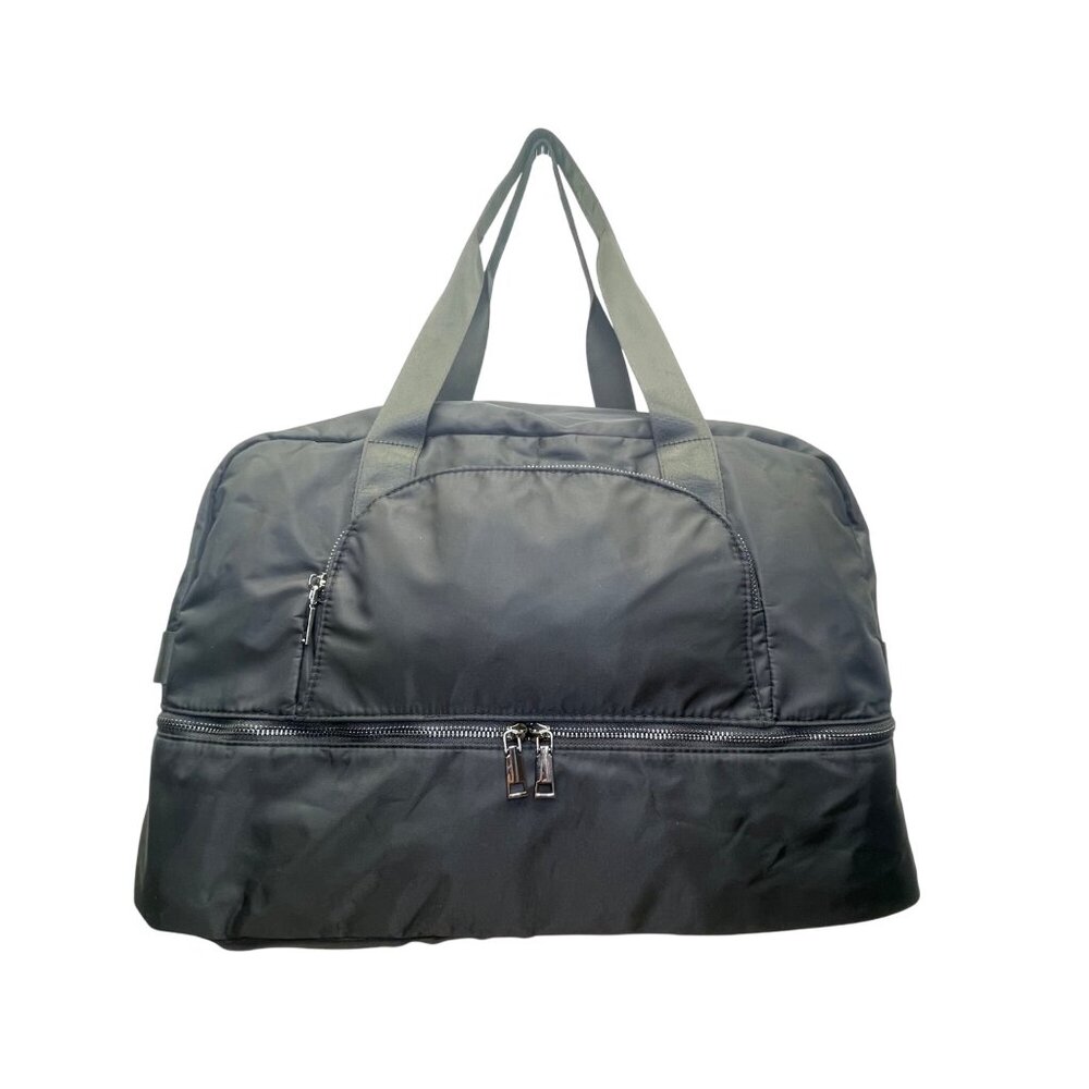 Women’s Black Nylon Travel Gym Crossbody Strap Zipper Detail Duffle Bag  Size L